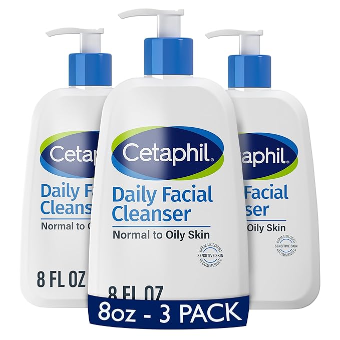 Cetaphil Face Wash, Daily Facial Cleanser for Sensitive, Combination to Oily Skin, 8 oz, Pack of 3, Gentle Foaming, Soap Free, Hypoallergenic