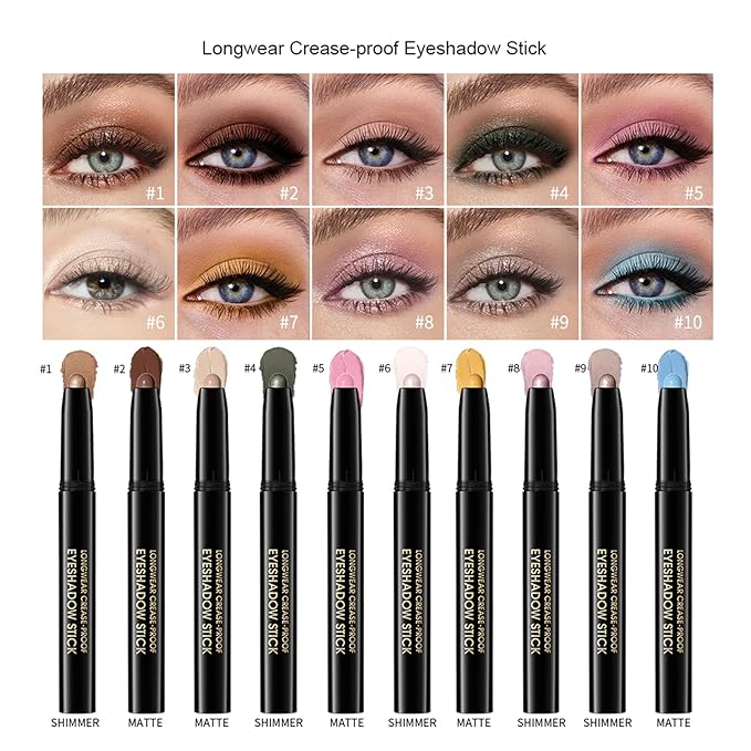 Eyeshadow Stick, Shimmer and Matte Cream Eye Shadow Brightener Sticks Eyeliner Pencil Crayon, Waterproof Long Lasting Eye Highlighter Stick Makeup,0.056 Oz(#2-Pecan)