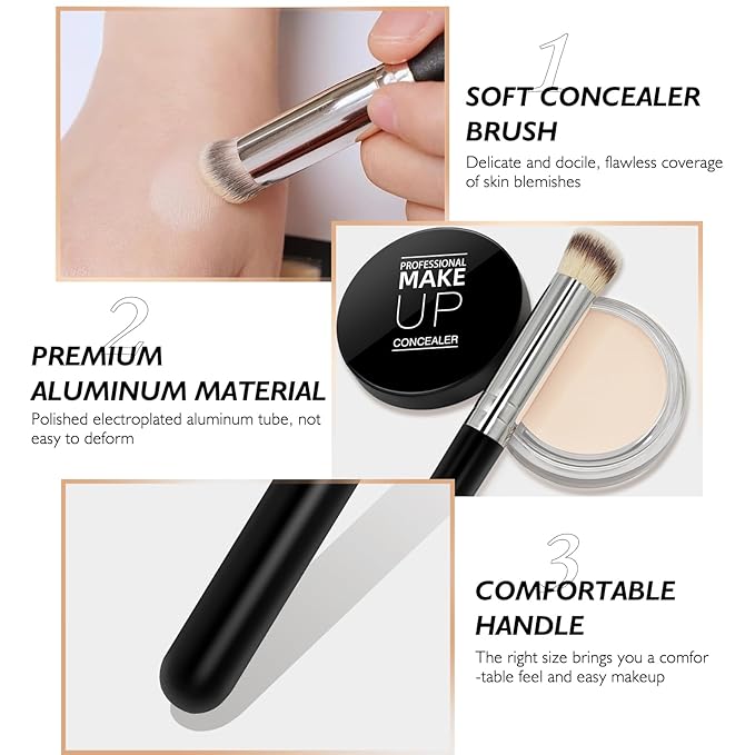 Cream Concealer Full Coverage Makeup, Matte Color Correcting Concealer with Brush, Waterproof, Conceals Blemish, Pores and Spots, Under Eye Makeup Concealer for Dark Circles (#01 IVORY WHITE)