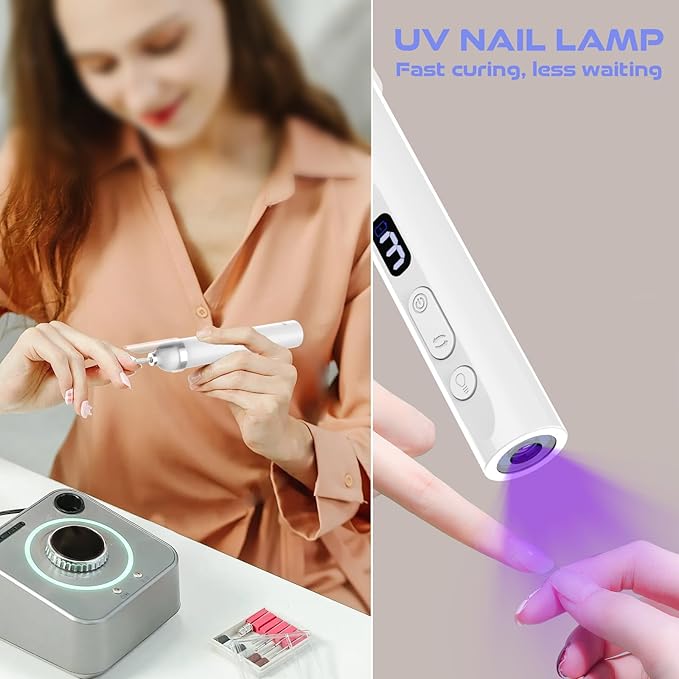 Electric Nail Drill, Cordless Drill, Portable Nail File Kit for Thick Toenails, Nail Dril Machine Professional Manicure Pedicure for Hand Natural Nails Care (White)