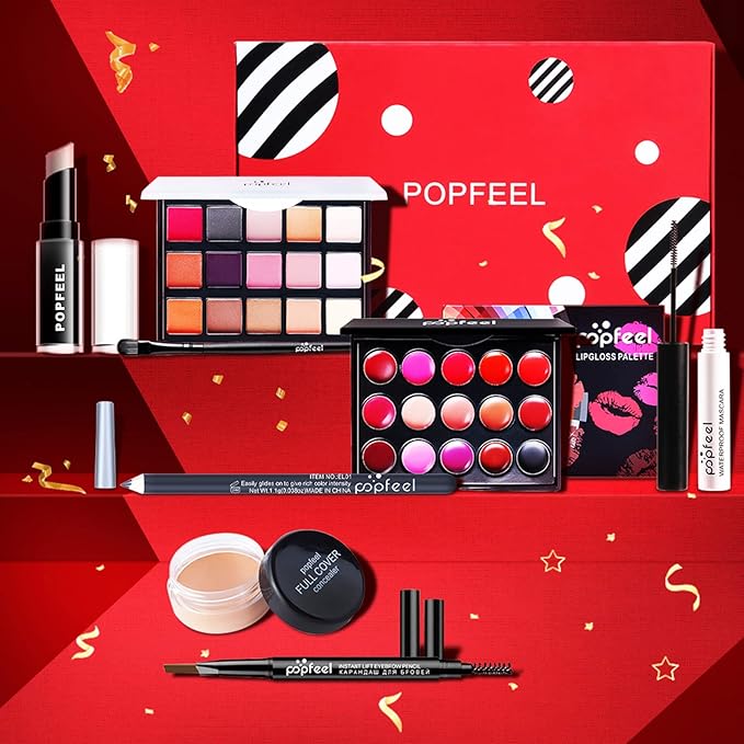 All in One Professional Makeup Kit for Women Girls Holiday Makeup Gift Sets Xmas Essential Bundle Include Eyeshadow Palette Lipstick Blush Concealer Eyeliner Mascara Brush Eyebrow Pencil
