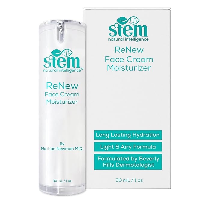 STEM Natural Intelligence ReNew Cream, Daily Face Moisturizer Cream, Luxury Facial Moisturizer for Women and Men, Premium Facial Skin Care Products with Antioxidants, Neck and Face Cream, 1 oz