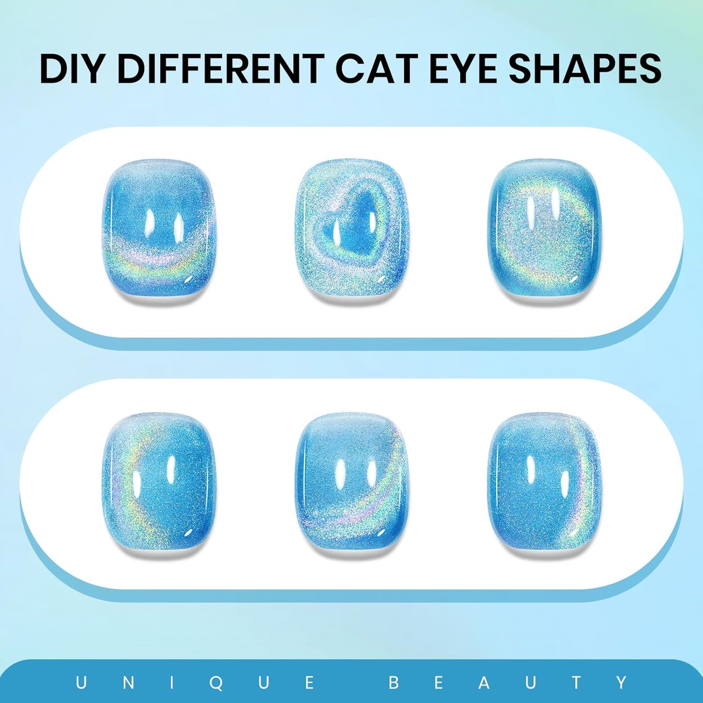 Blue Holographic Gel Nail Polish with Magnetic Rainbow Cat Eye Gel Nail Polish Cateye Glitter Nails Polishes Gels Iridescent Effect for Home DIY Women Girls