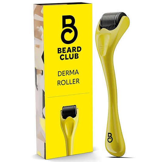 The Beard Club Derma Roller for Face, Body and Scalp - Microneedling for Men and Women with 540 Titanium Microneedles - Beard Roller & Micro Needling Scalp Hair - Yellow & Black