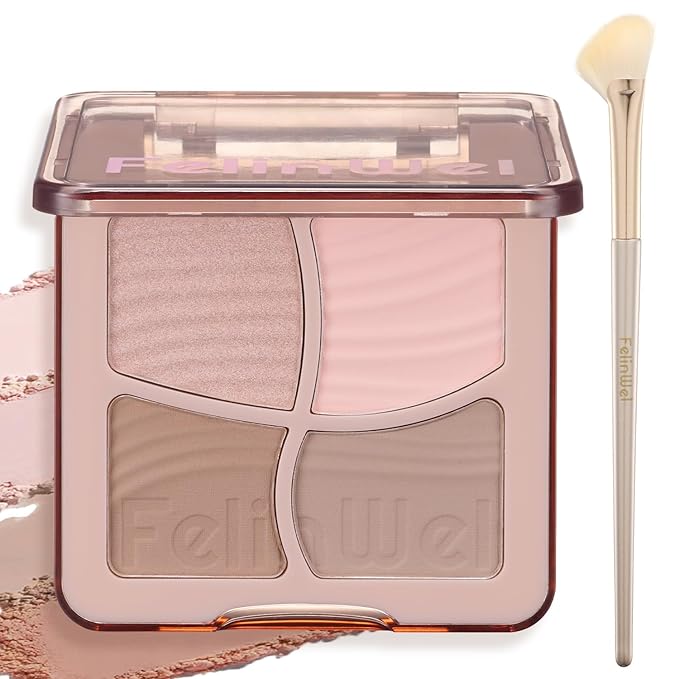 Highlight Contour Makeup Palette Effortless Blending Matte Shimmer Highlighter Palette and Bronzer Powder for Cool Toned Skin with Brush