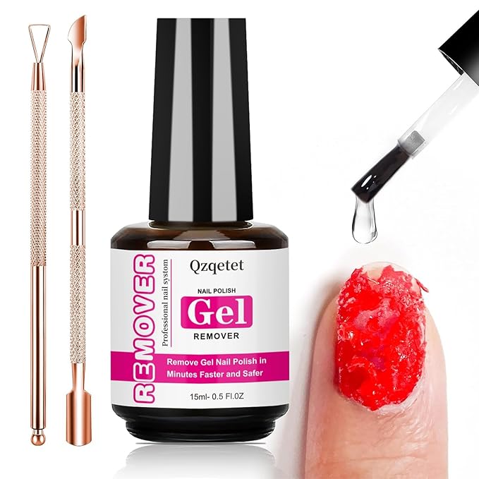 Gel Nail Polish Remover Kit – 15ML（0.5fl.oz） Fast Gel Remover No Soaking or Wrapping Needed, Includes Cuticle Pusher & Scraper, Easy Removal for Gel Nails, Perfect for Salons or Beginners