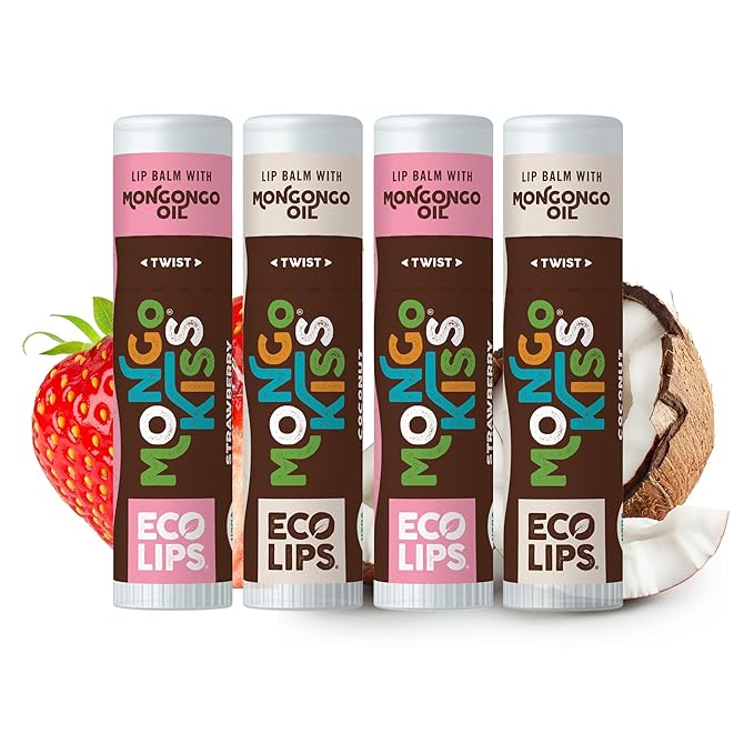 Eco Lips Mongo Kiss 4 Pack Lip Balm - Strawberry Lavender & Coconut Variety - 100% Natural and Made in USA