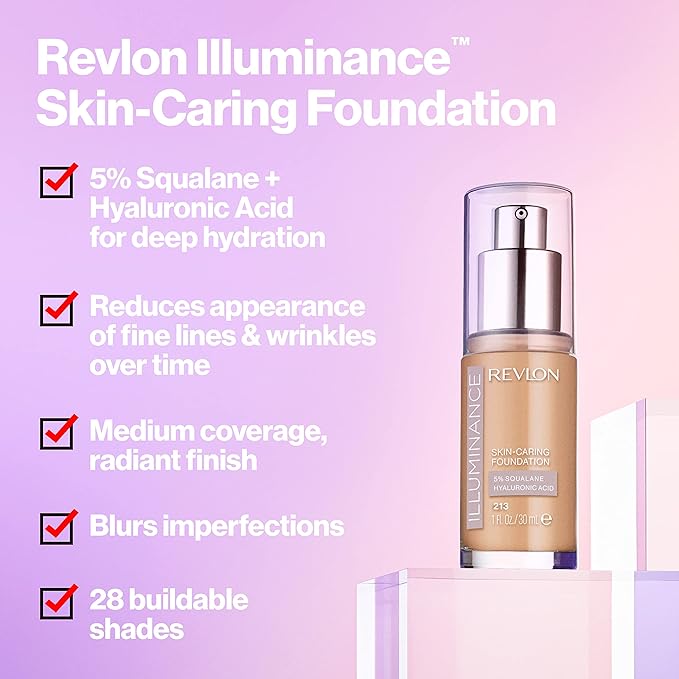 Revlon Illuminance Skin-Caring Liquid Foundation, Hyaluronic Acid, Hydrating and Nourishing Formula with Medium Coverage, 405 Hazel (Pack of 1)