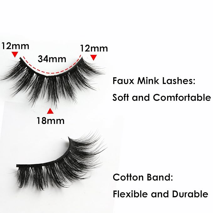 SUNWELL False Eyelashes 18mm Mink Lashes 8D Fluffy Faux Mink Lashes Strip Eye Lashes Soft Reusable Full Volume Fake Eyelashes 10 Pairs Pack