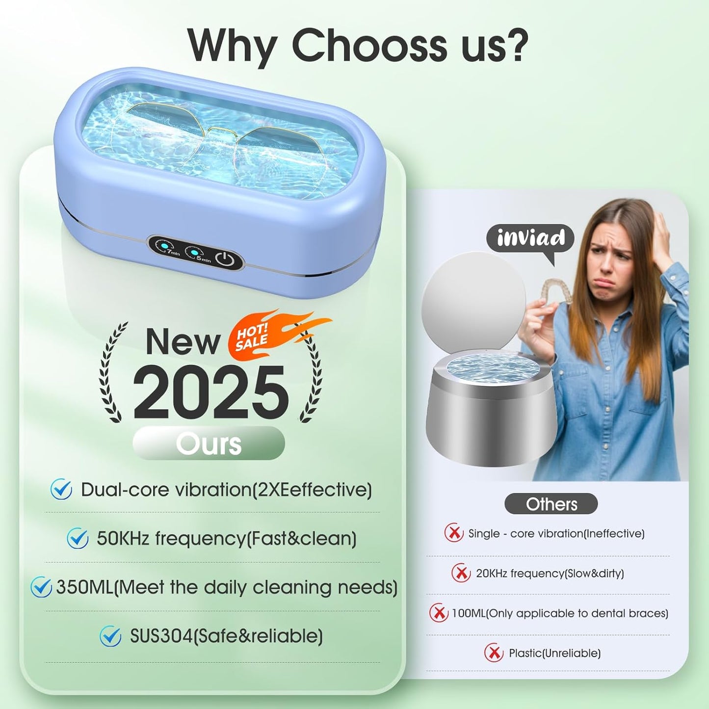 Professional Ultrasonic Jewelry Cleaner with Digital Timer,50KHz Ultrasonic Cleaner Machine with 304 Stainless Steel for Jewelry,Eyeglasses, Rings, Coin, Watch Strap, Dentures, Hygiene Items (Blue)