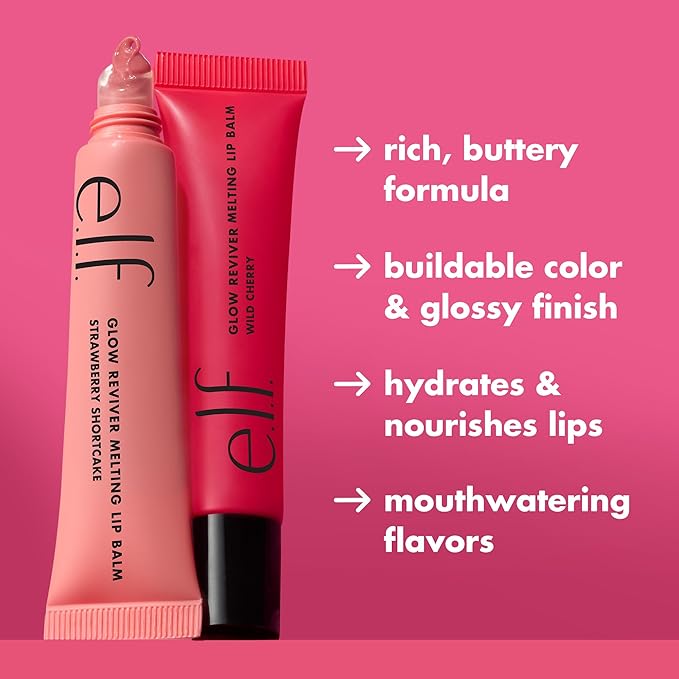 e.l.f. Glow Reviver Melting Lip Balm, Hydrating Tinted Lip Balm For A Glossy Finish & Soft, Supple Lips, Vegan & Cruelty-Free, Strawberry Shortcake
