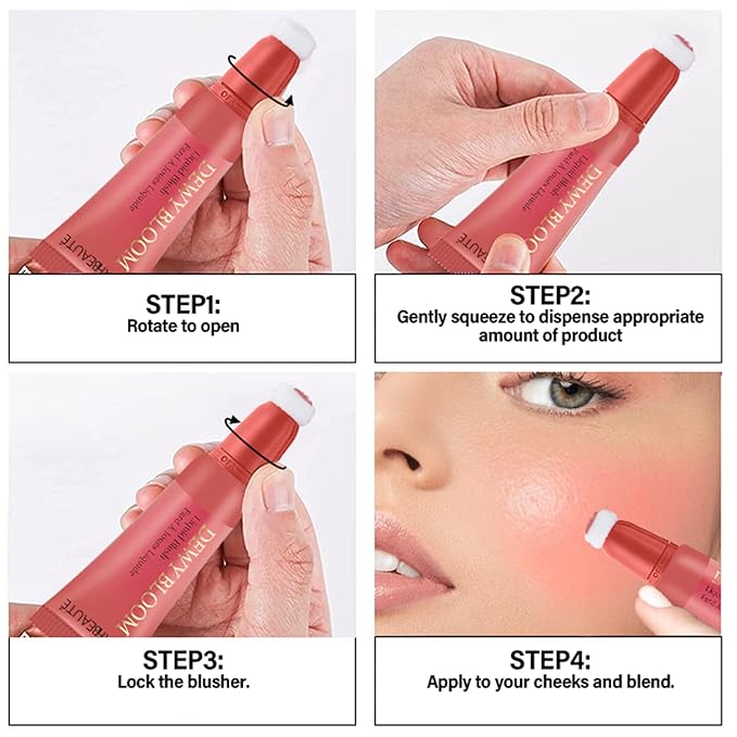 Blush Beauty Wand,Matte Face Blush Stick with Cushion Applicator,Natural Silky Creamy Dewy Liquid Blush Wand,Blendable Blush Stick for Cheek,Cruelty-free,106 Wishes,Peach Pink