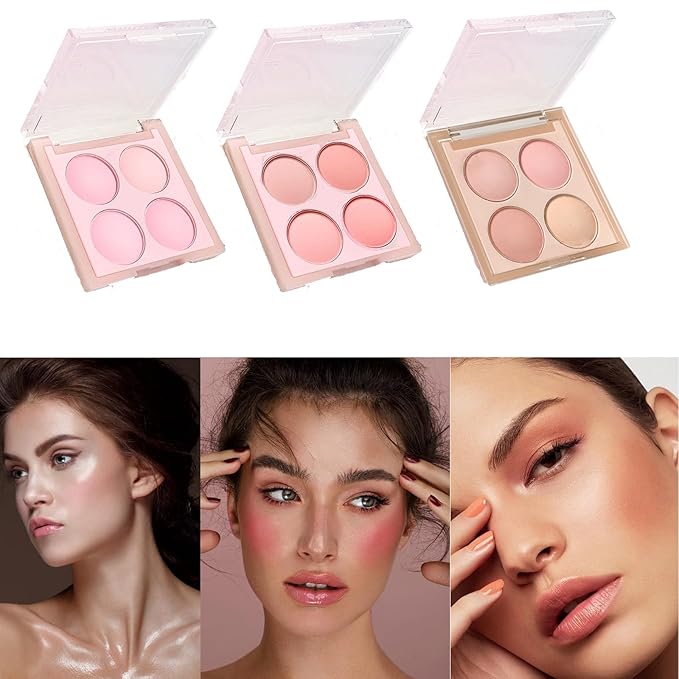 Matte Blush Powder Palette, Blending Mood Cheek, 4 Blendable Shades Korean Fairy Pink Blusher in Lightweight Smooth Powder, Vegan Makeup (Taro 2#, 1.84 ounces)