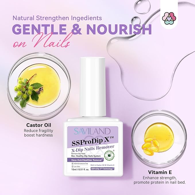 SAVILAND Dip Powder Remover Kit 2Pcs: 15ml Gentle & Safe Dip Nail Remover With Cuticle Oil Nail File Tools No Soak or Wrapping Removal Easy Remove at Home Gift For Women
