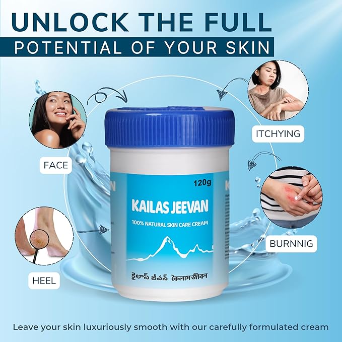 Kailas Jeevan Herbal & Natural Skincare Cream - 100% Natural Face Cream, Chemical-Free Cream, Skin Moisturizing Cream, Cracked Heels & Skin Soothing Cream, Skin Nourishing & Hydrating - 120g (1 Pack)