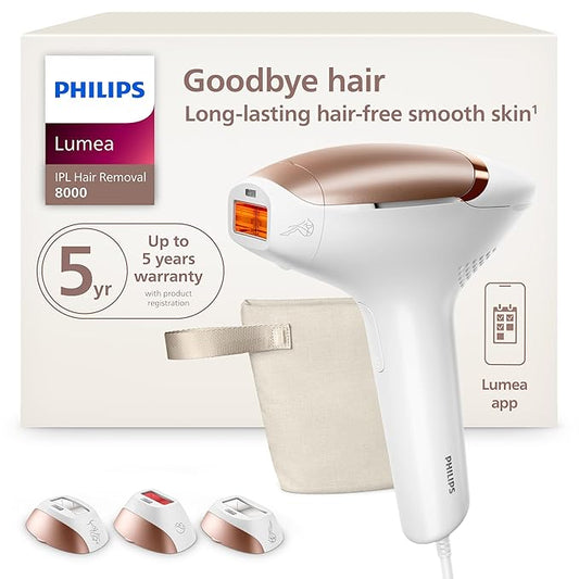 Philips Lumea 8000 Series IPL Hair Removal Device - Alternative to Laser Hair Removal, SenseIQ Technology and Lumea App, 3 Attachments for Body, Face, and Precision, for Women & Men, BRI937/03