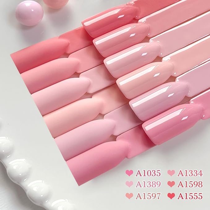 Double Rhythm 6 Pcs 15 ML Gel Polish Set Same Color Same Bottle Soak Off Gel Polish Kit Nail Art Manicure Salon DIY at Home for Women (Light Pale Peach Pink Orange Rose-T6-19)