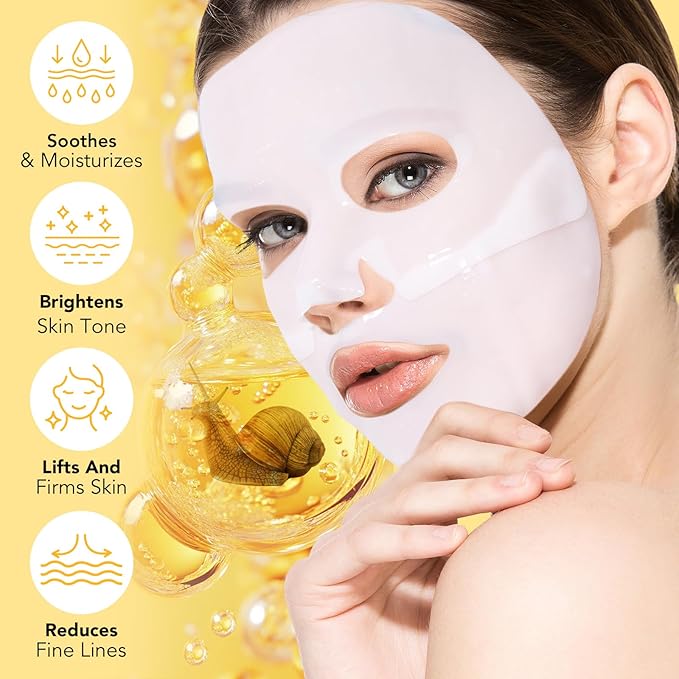 Snail Mucin Face Mask, Glass Skin Collagen Face Mask, Snail Mucin Serum Face Masks Korean Skincare, Collagen Night Wrapping Masks, Overnight Collagen Mask for Deep Hydrating Skin, 6Pack