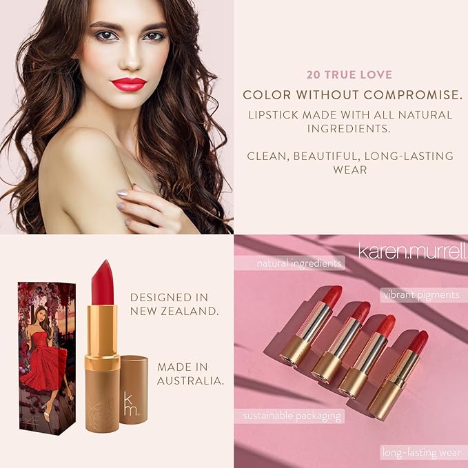 Karen Murrell - Natural Lip Stick - Lipstick 20 True Love - Dark Red Lipstick - 100% Natural Ingredients, Moisturizes & Hydrates Lips - Paraben & Cruelty Free