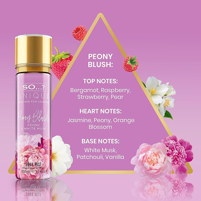 So...? Unique Body Mist - Peony Blush for Women - 5.1 oz Body Mist - Pack of 3