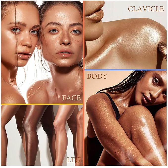 Shimmer Body Oil, Highlighter Makeup Smooth Glitter Glow Liquid Foundation for Face & Body,Liquid Illuminator Body Shimmer Lotion for Women (4# Golden Brown)