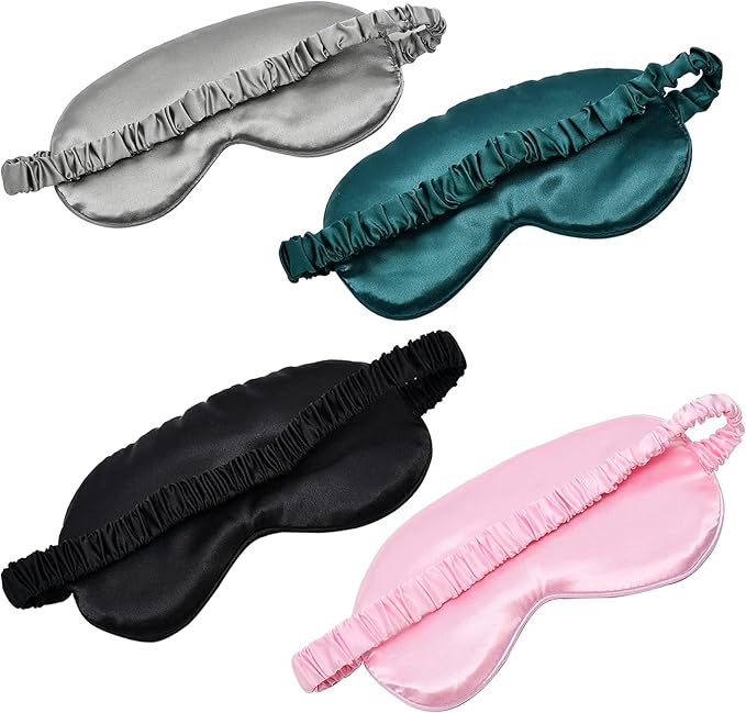 Sleep Mask 4 Pack Silk Eye Cover Soft Satin Blindfold Elastic Strap Night Eyeshade Travel Nap for Women Men