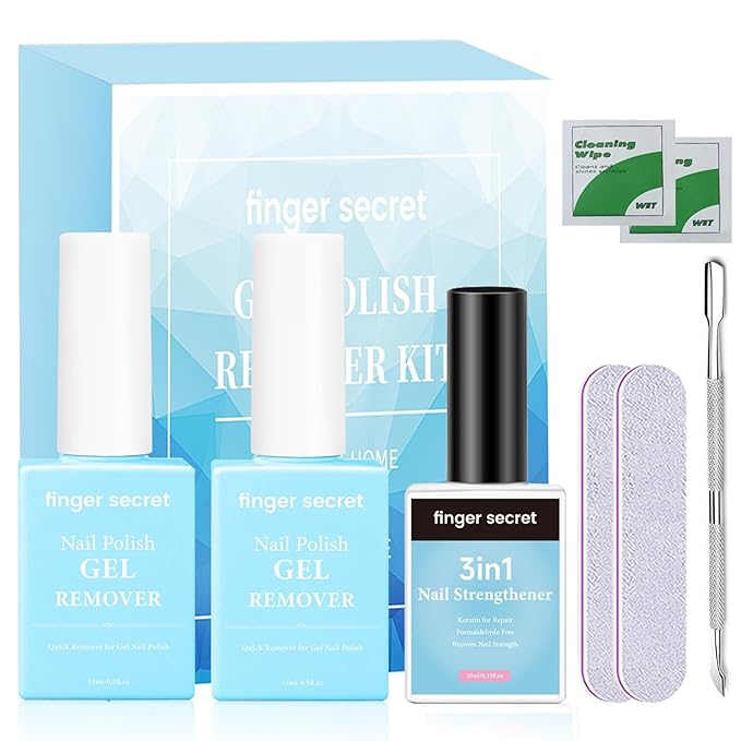 Gel Nail Polish Remover Kit: Nail Care with 2 Pack Nail Polish Remover, 3-In-1 Nail Strengthener and Professional Tools Kit,Enhance Nail Care