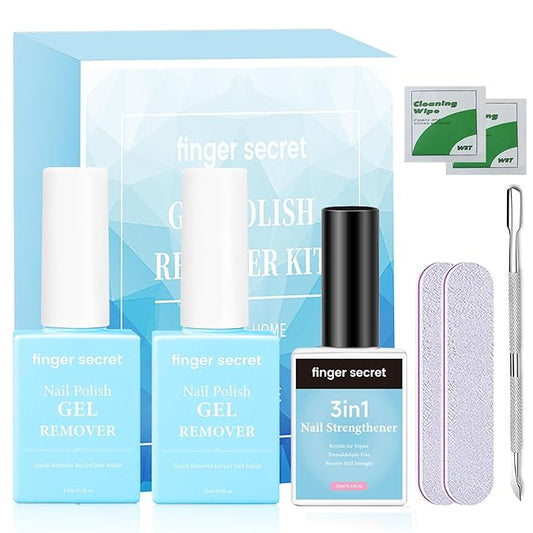 Gel Nail Polish Remover Kit: Nail Care with 2 Pack Nail Polish Remover, 3-In-1 Nail Strengthener and Professional Tools Kit,Enhance Nail Care