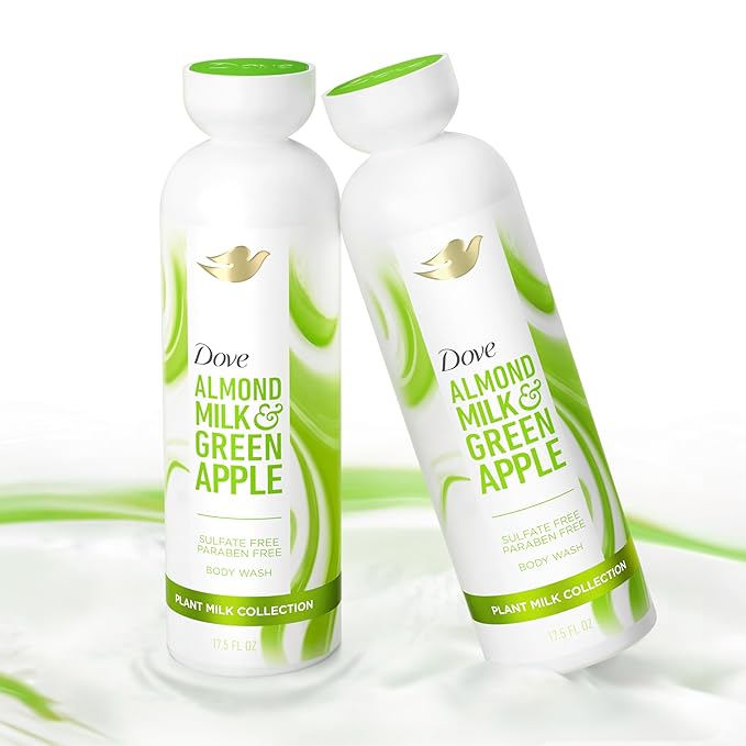 Dove Plant Milk Cleansing Body Wash Almond Milk & Green Apple for Moisturized Skin Gentle Cleanser, No Sulfates or Parabens, pH balanced 17.5 fl oz