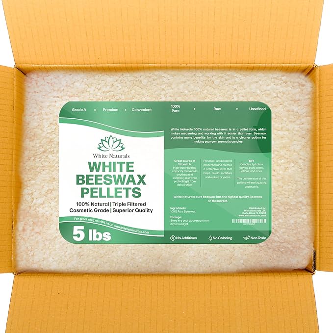 Bulk White Beeswax Pellets 5lb, Pure, Natural, Cosmetic Grade, Organic, Bees Wax Pastilles, Triple Filtered, Great For Candle Making, Soap, Food Wrap, DIY Projects Lip Balms, Lotions, and More!