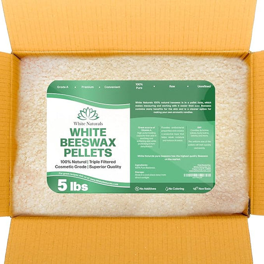 Bulk White Beeswax Pellets 5lb, Pure, Natural, Cosmetic Grade, Organic, Bees Wax Pastilles, Triple Filtered, Great For Candle Making, Soap, Food Wrap, DIY Projects Lip Balms, Lotions, and More!