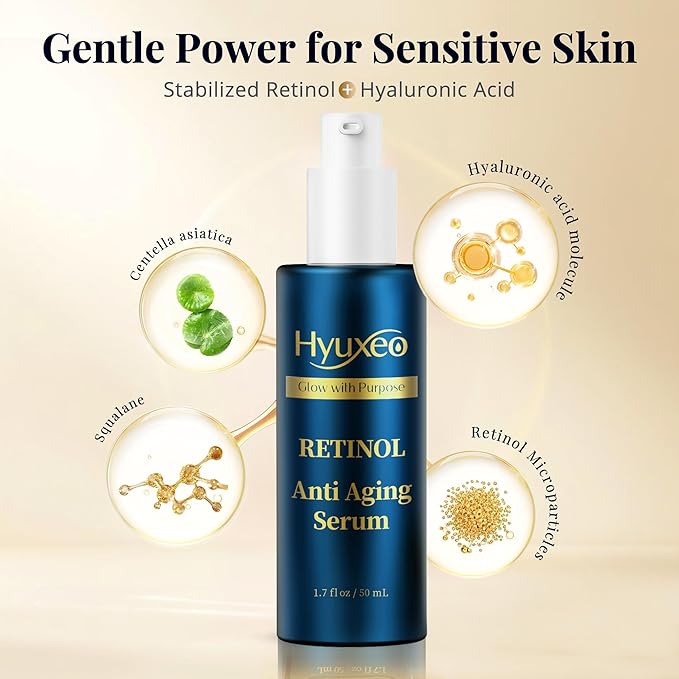 Anti Aging Serum, Retinol Serum for Face with Squalane and Hydrolyzed Collagen, Improve Fine Lines and Hydrate Skin, Wrinkle Retinol for Various Types of Skin Women/Men(1.7 Fl Oz)