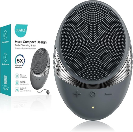 COSLUS Facial Cleansing Brush Face Scrubber : Portable Silicone Waterproof Rechargeable Face Wash Brush, 5 Cleansing Modes, Electric Deep Cleaning for Men & Women, Removing Blackhead, Exfoliating