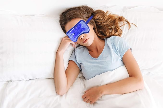 Plush Gel Eye Mask for Puffy Eyes, Blue - Cold Eye mask to Treat Dark Circles, Sinuses, Dry Eyes, and for Allergy Relief - Microwave Safe for Heat Therapy