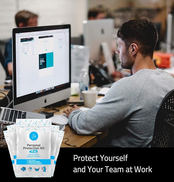 Personal Protection Kit TO GO, Mini 4 Item PPE Kit for travel and school | Includes 1 Each of Face Covering, Gloves, Cleansing Wipes & Hand Cleansing Gel | 10 - Pack (Purple)