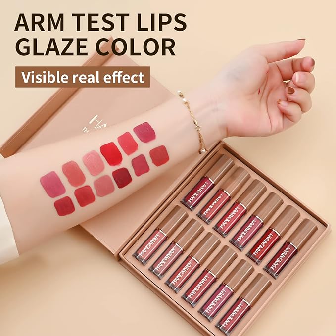 12 Colors Book Style Velvet Matte Liquid Lipstick Christmas Gift Set Long-Lasting Non-Stick Cup Not Fade Shimmer Nude Lip Gloss Thanks For the Love Lip Set (Set B)