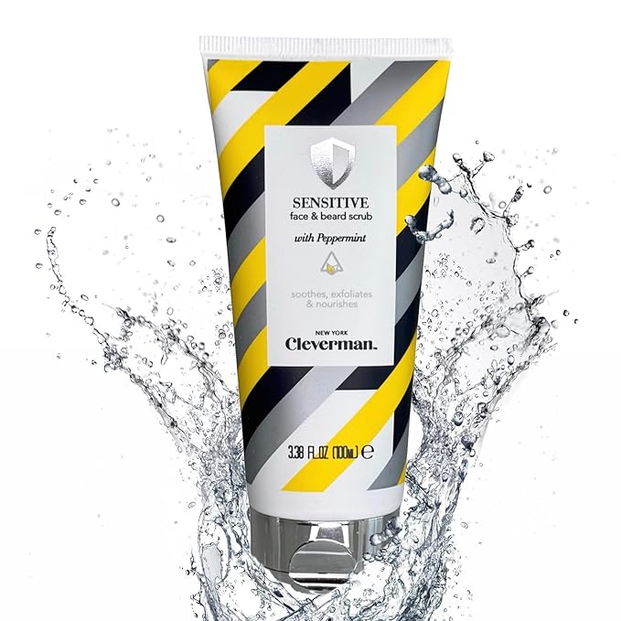 Cleverman Sensitive Face and Beard Scrub for Men, 100ml, Peppermint-Infused Exfoliating Facial Cleanser