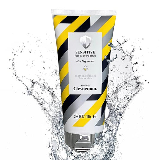 Cleverman Sensitive Face and Beard Scrub for Men, 100ml, Peppermint-Infused Exfoliating Facial Cleanser