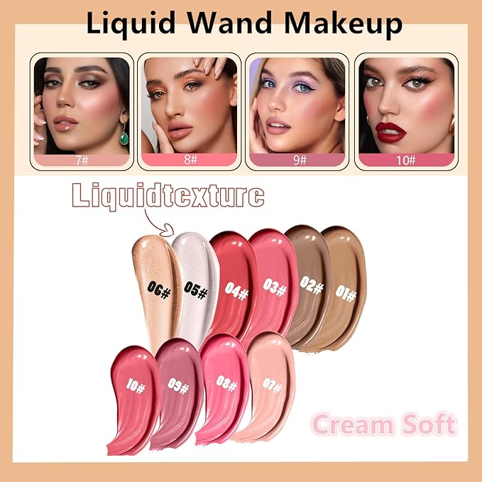 Go Ho Liquid Contour Beauty Wand,Blendable Super Silky Cream Contour Stick,Moisturizing Contour Blusher Stick with Fine Cushion Applicator,Cruelty-free, 002# Medium Brown