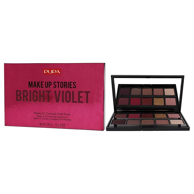Pupa Milano Make Up Stories Eyeshadow Palette 003 Bright Violet - 10-Shade Shadow Collection with Matte, Satin, and Metallic Color Options - High Pigment Formula - Soft, Blendable Texture - 0.63 oz