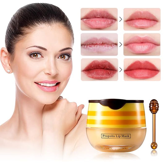 Bee Honey Lip Balm Honey Pot, Bee Honey Lip Mask, Reduces Lip Lines, Hydrate & Moisturizing Lip Skin Care, Prevention Dry Cracked Lips, Bee Honey Lip Balm for Lip Repair Treatment