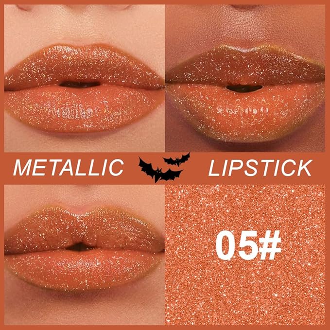 Kaely Glitter Metallic Lipstick, Shimmer Metallic Lipsticks for Women, High Pigmented Lip Color Long Lasting Waterproof Smudge Proof 24 Hour, Halloween Makeup, Vegan & Cruelty-Free, 05