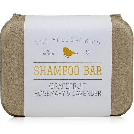 The Yellow Bird Solid Bar Shampoo Soap. Grapefruit, Rosemary, and Lavender. Mild Natural and Organic Ingredients. Sulfate Free. Gentle Scalp + Hair Care