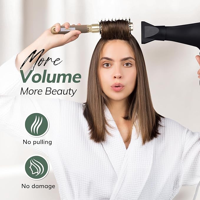 Round Brush for Blow Drying, Nano Thermal Ceramic & Ionic Tech Hair Brush with Boar Bristles, Professional Round Barrel Brush for Styling,Curling and Straightening by Sndyi (2 Inch, Barrel 1 Inch)