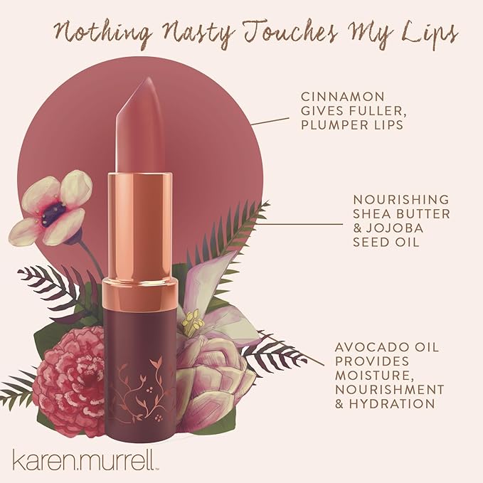 Karen Murrell - Natural Lip Stick - Lipstick 23 Blushing Rose - Deep Nude Lipstick - Matte Finish, 100% Natural Ingredients, Moisturizes & Hydrates Lips - Paraben & Cruelty Free