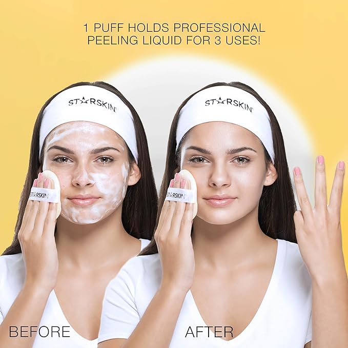 STARSKIN Glowstar, Facial Radiance Pads with Lactic and Glycolic Acid, AHA Exfoliant infused with Vitamin C Serum, Face Peeling Puff, Optimal for Soft Scrub, K Beauty Skincare