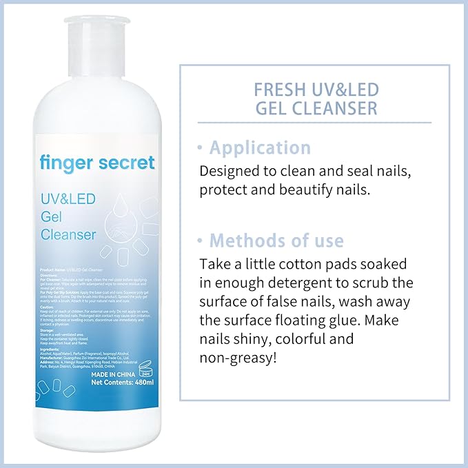 Gel Nail Cleanser,finger secret Gel Cleanser 480ML,UV LED Gel Cleanser,Nail Surface Cleanser,Nail Cleaning Solution for UV Gel Nail Polish Lacquer Nails Care