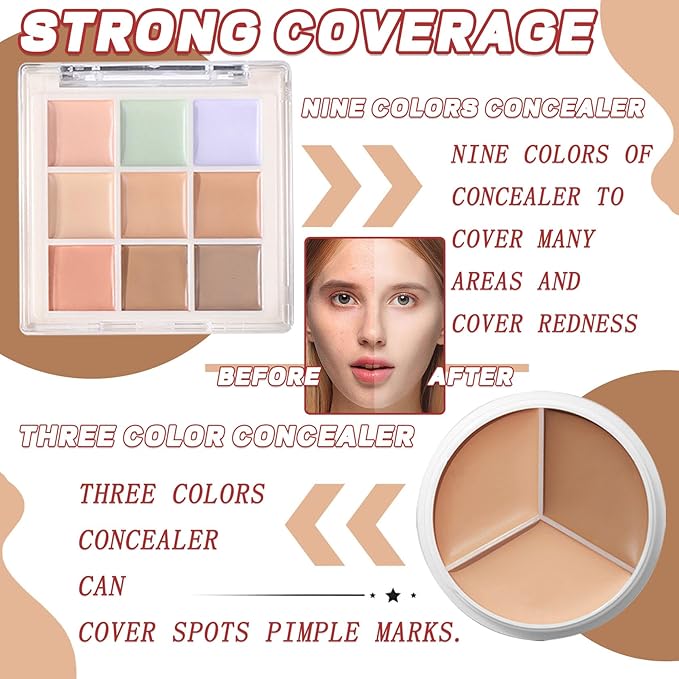 12 Colors Correcting Concealer Palette Kit with Brush,Cream Makeup Contour Palette for All Skin Type,Color Corrector Concealer Foundation Palette for Conceals Dark Circles & Blemish