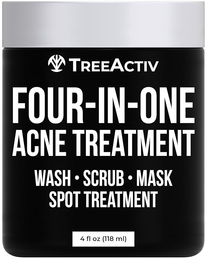 TreeActiv Four-in-One Acne Treatment | Wash, Scrub, Mask, and Spot Treatment | Heals Rosacea | Exfoliating Sugar | Face or Body | Natural Sulfur Clear Skin Cleanser | Bentonite (4 Ounce)