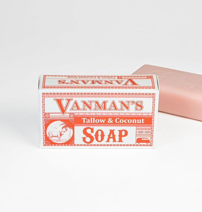 VanMan Beef Tallow and Coconut Oil Bar Soap – Pure Grass-Fed Beef Tallow Soap with Coconut Oil & Kaolin Clay, Subtle Grapefruit Scent, Hydrating & Nourishing, Clean Ingredients, 3.8oz - 2 Pack
